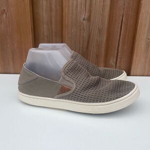 OluKai Pehuea Leather Shoes Size 8 Grey Slip On Casual Shoes Loafers